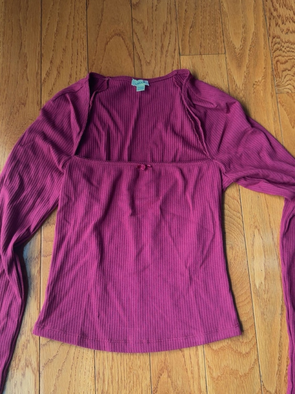 Garage Ribbed Long-Sleeve Top in Magenta